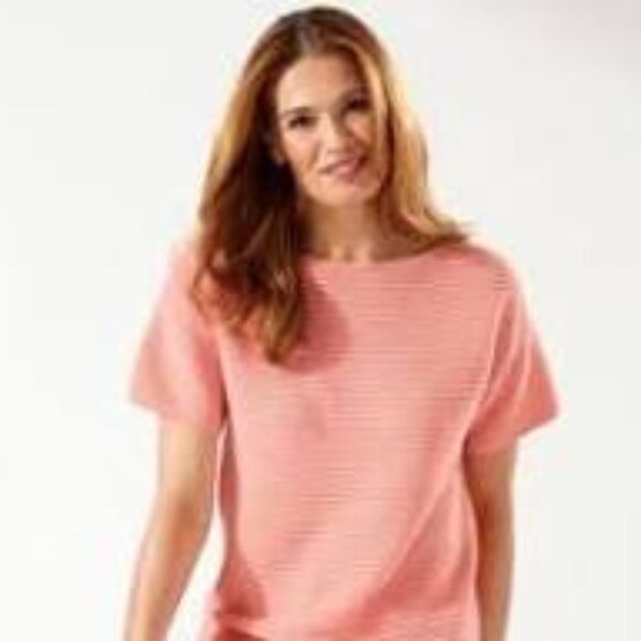Tommy Bahama Bonita Ottoman Short-Sleeve Sweater in Coral Heather, like new - Picture 1 of 8